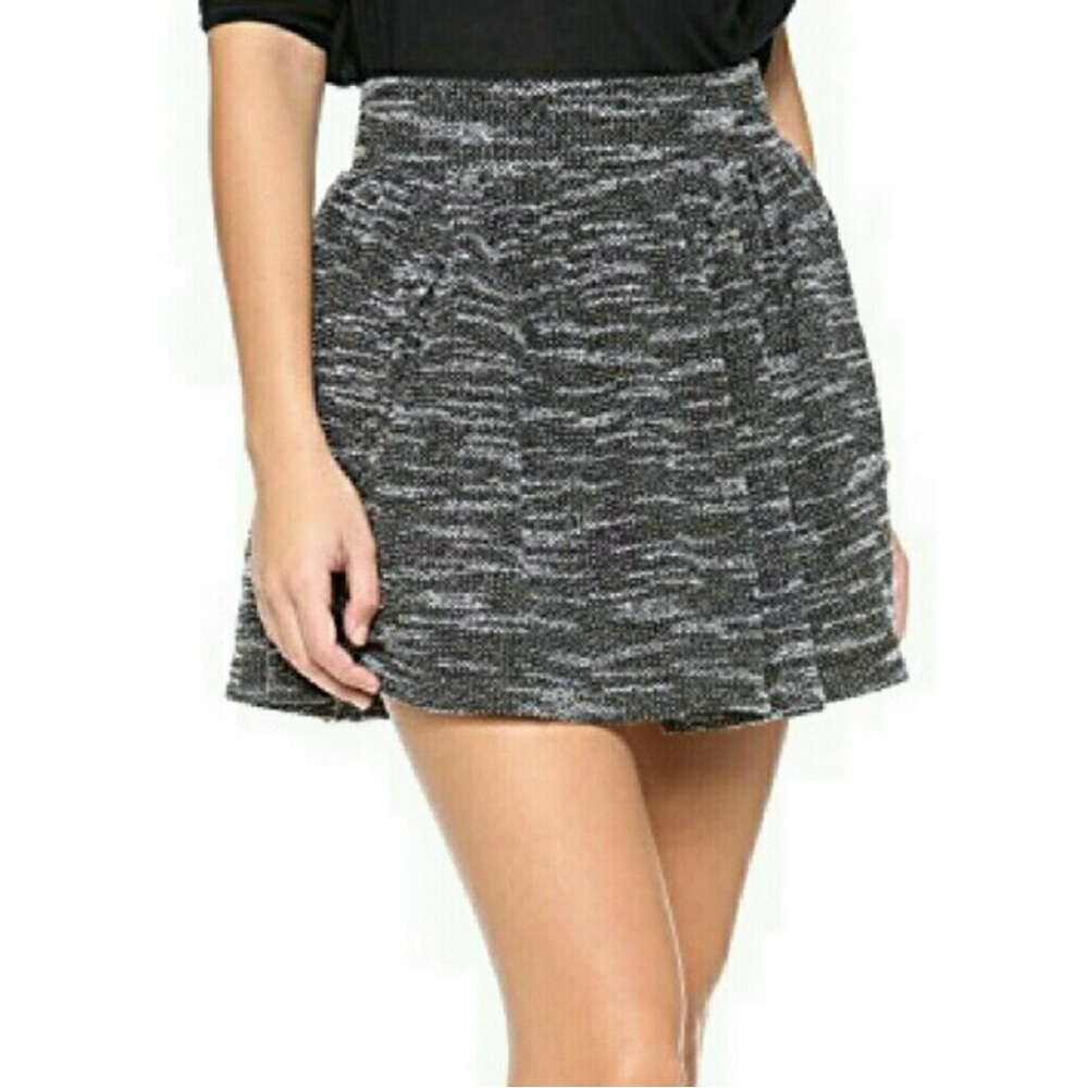 Free People Black White Holly Go Lightly Tweed Skirt Pockets Large Academia